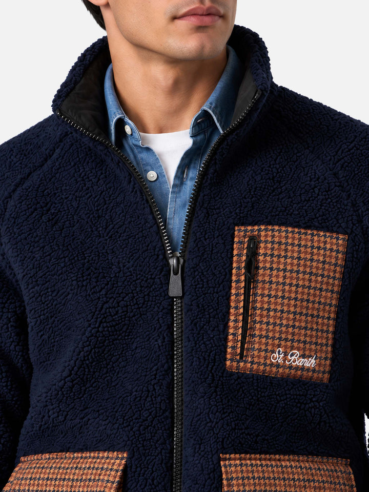 Blue Keystone sherpa jacket with check pockets