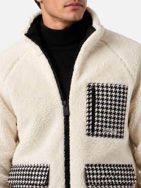 Chaqueta Keystone de sherpa blanca con bolsillos de parche pied de poule 
