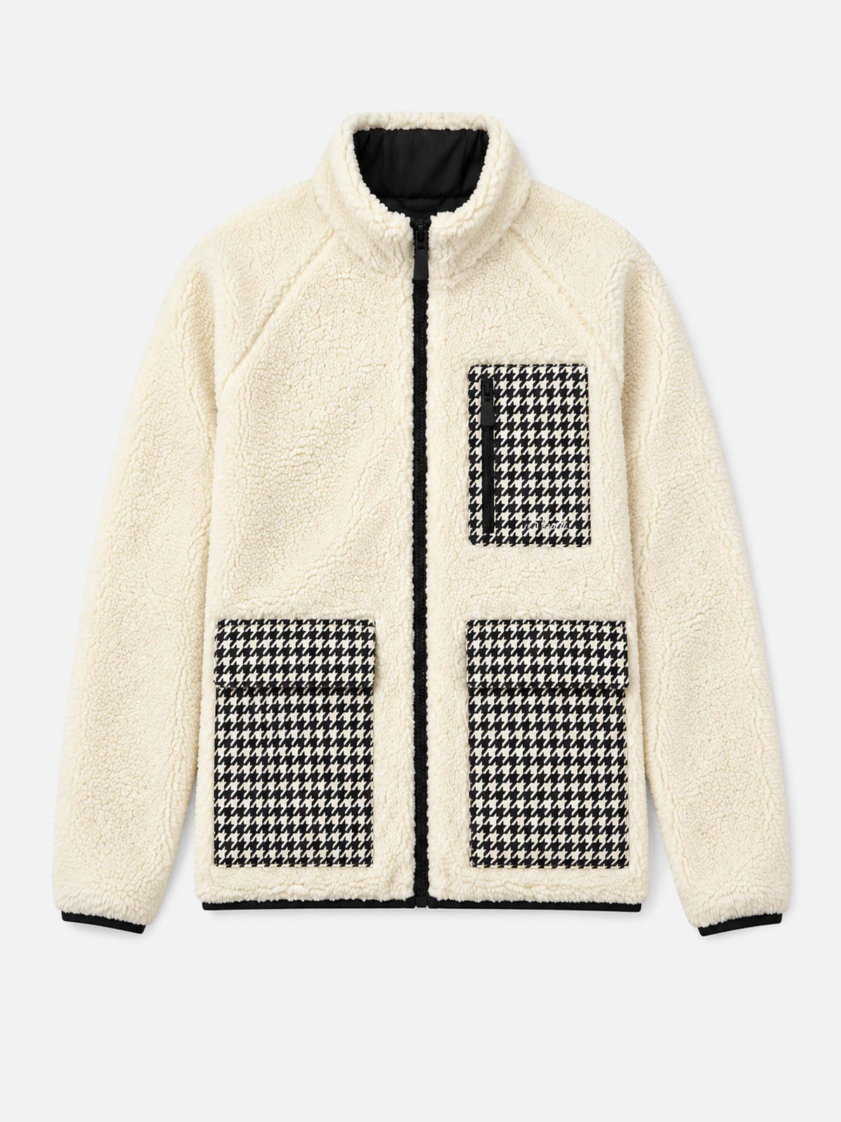 Chaqueta Keystone de sherpa blanca con bolsillos de parche pied de poule 