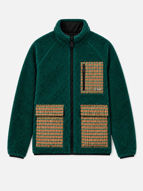 Keystone grüne Sherpa-Jacke mit Patch-Taschen in Pied-de-Poule-Optik 