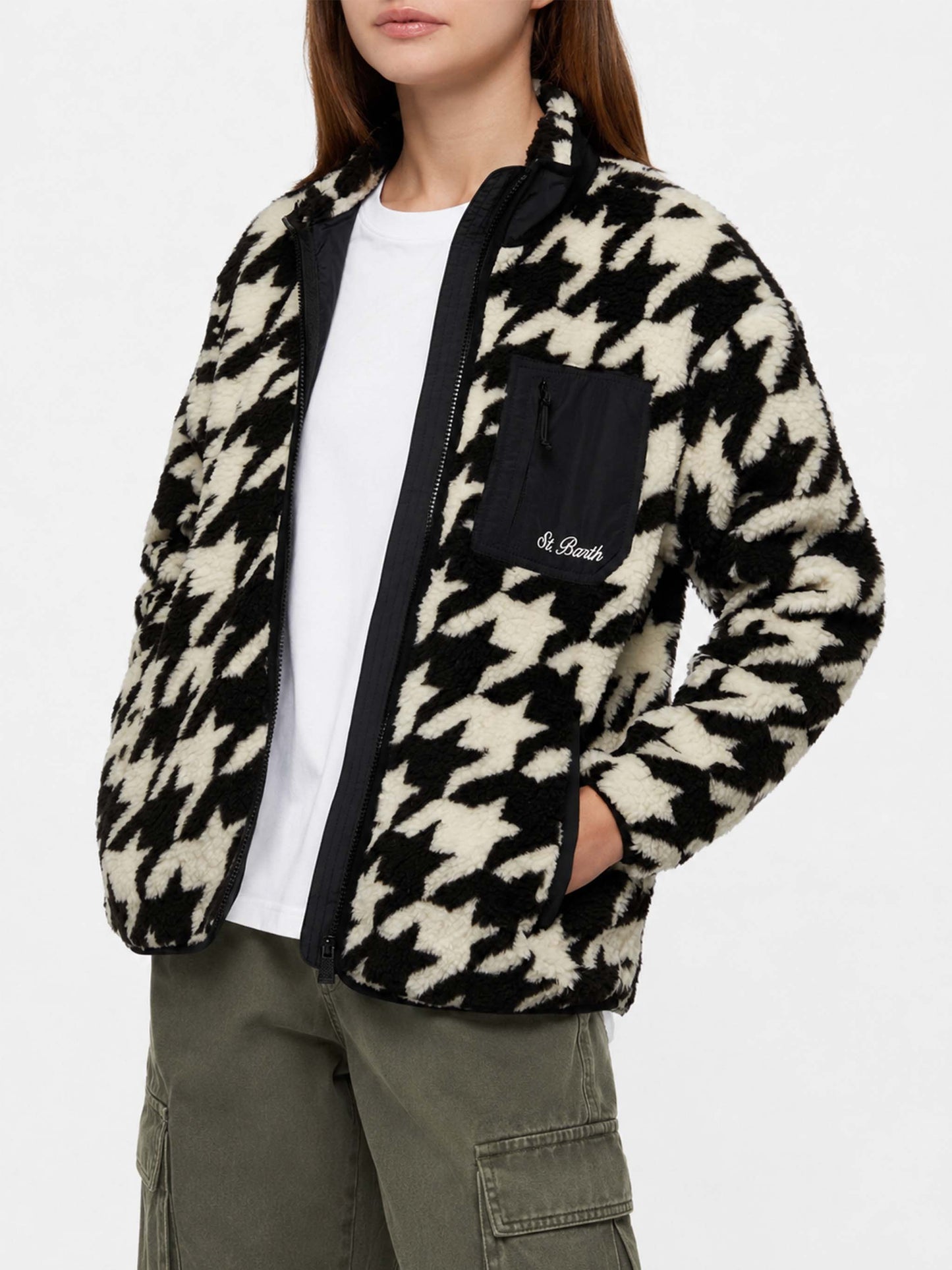 Teddy-fleece jacket Keystone with pied de poule print