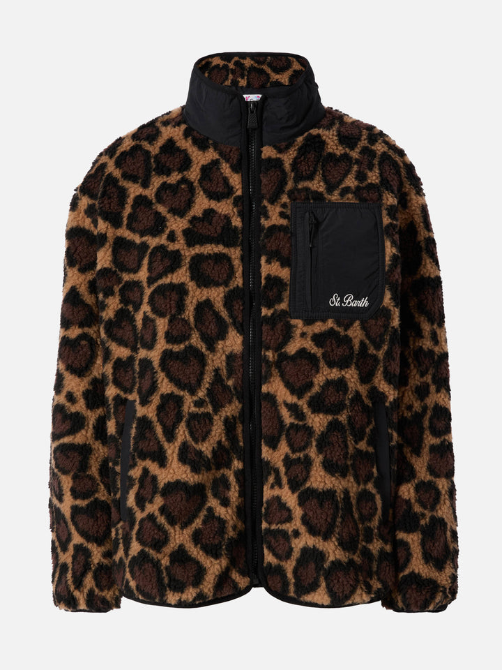 Teddy-fleece jacket Keystone with leopard print
