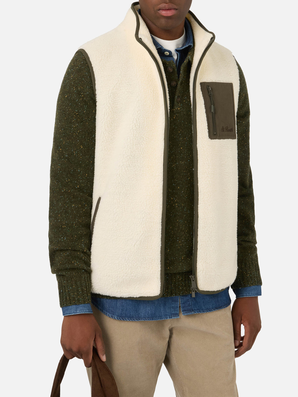 Gilet teddy Keystone Off white avec fermeture zippée 