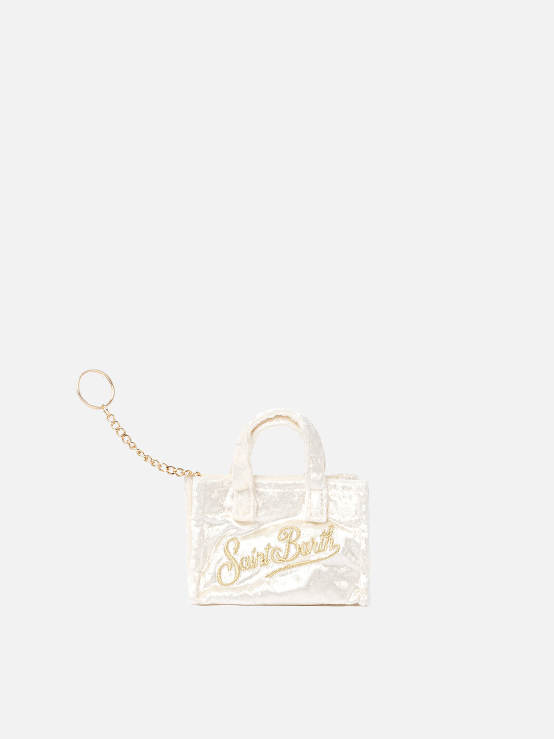 Portachiavi in tessuto ciniglia bianco con ricamo logo