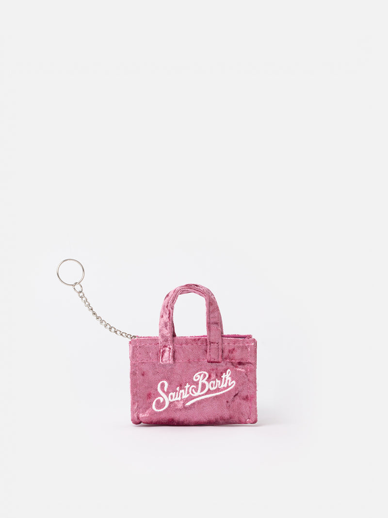 Pink chenille fabric Key Holder with logo embroidery