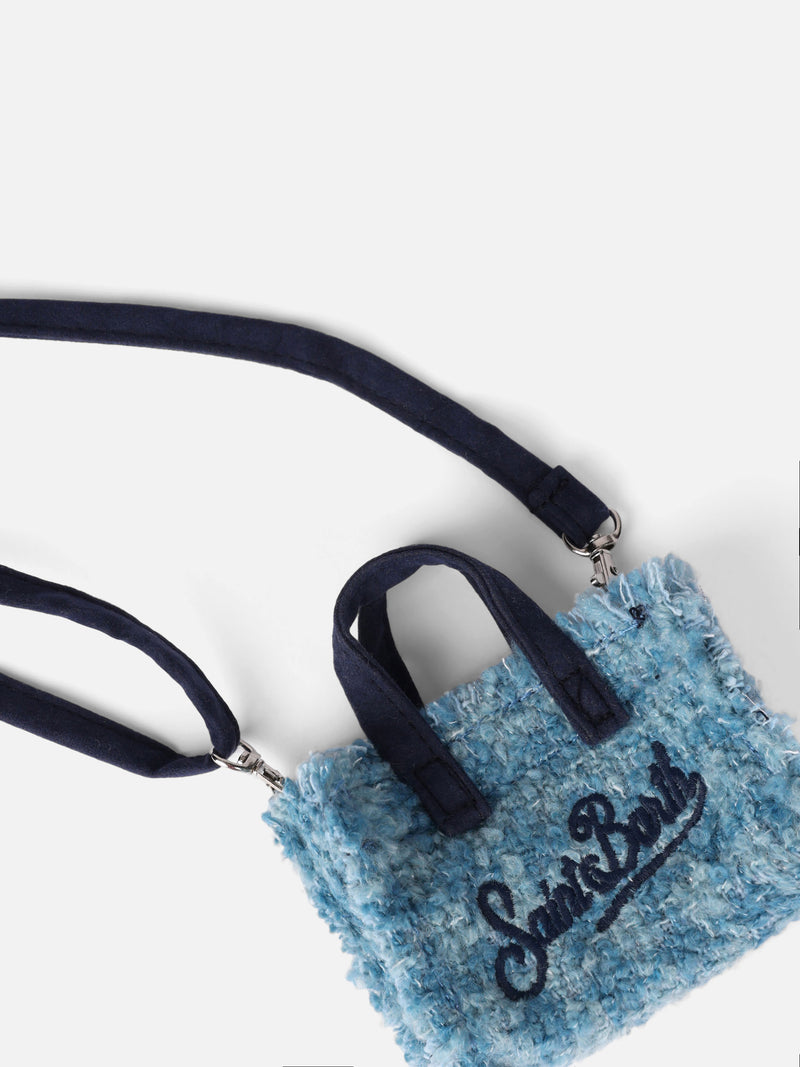 Light blue tweed fabric Key Holder with logo embroidery