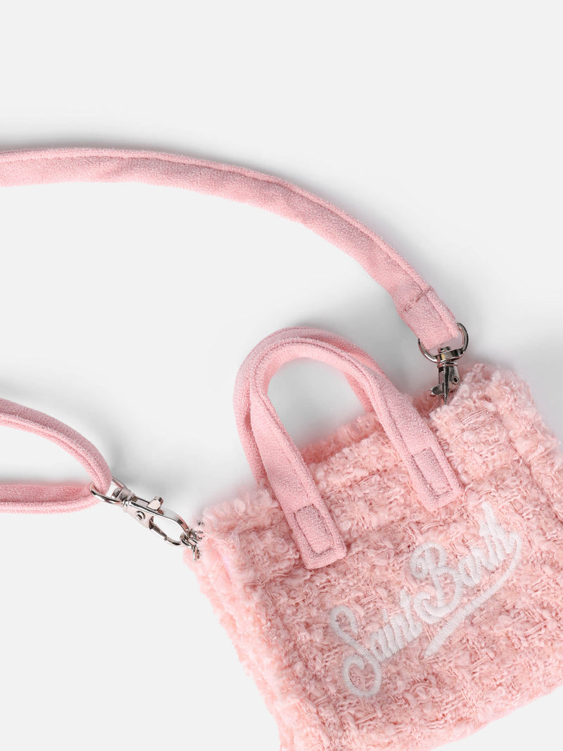 Pink tweed fabric Key Holder with logo embroidery