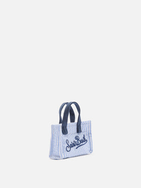 Keychain a forma di mini borsa in cotone a righe con logo stampato