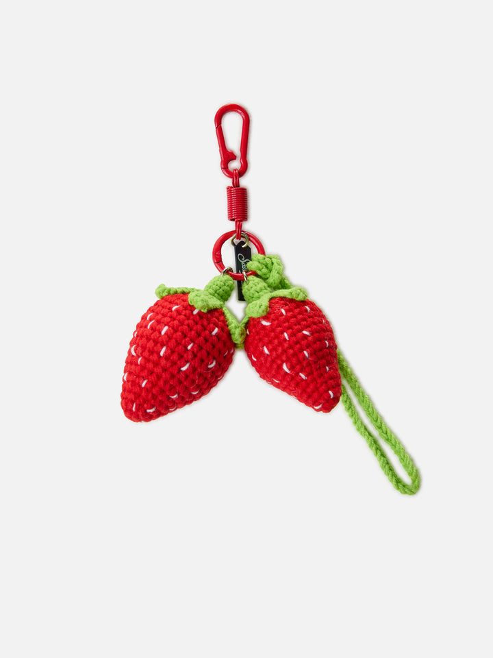 Funny bag Charm with crochet padded strawberries