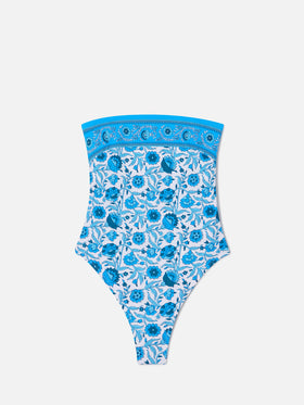 Khyra bandeau one-piece swimsuit with floral batik print