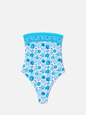 Bañador de una pieza bandeau Khyra con estampado batik floral 