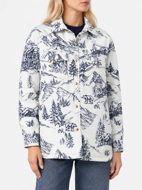 Leichte gesteppte Jacke Kimmy mit blauem Toile-de-Jouy-Print 