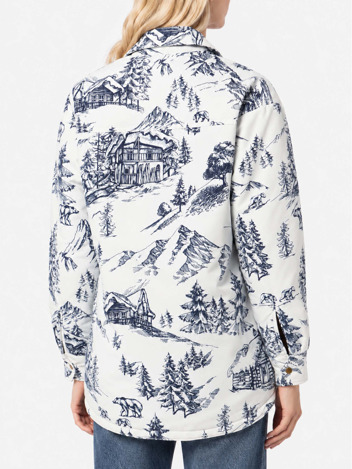 Leichte gesteppte Jacke Kimmy mit blauem Toile-de-Jouy-Print 