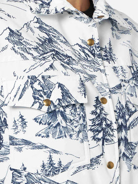 Kimmy lightweight quilted jacket with blue toile de jouy print
