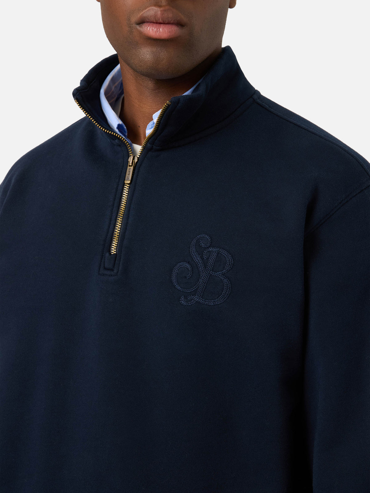 Navy blue Kenneth cotton sweatshirt with SB Legacy monogram