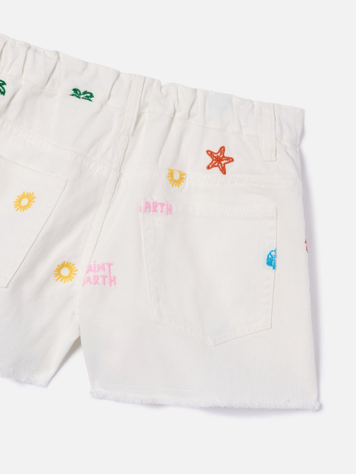 Short Kiko Jr in denim con ricami multicolor