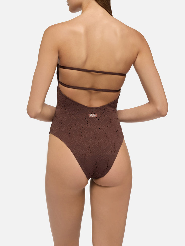 Kayla brown sangallo lace one-piece swimsuit