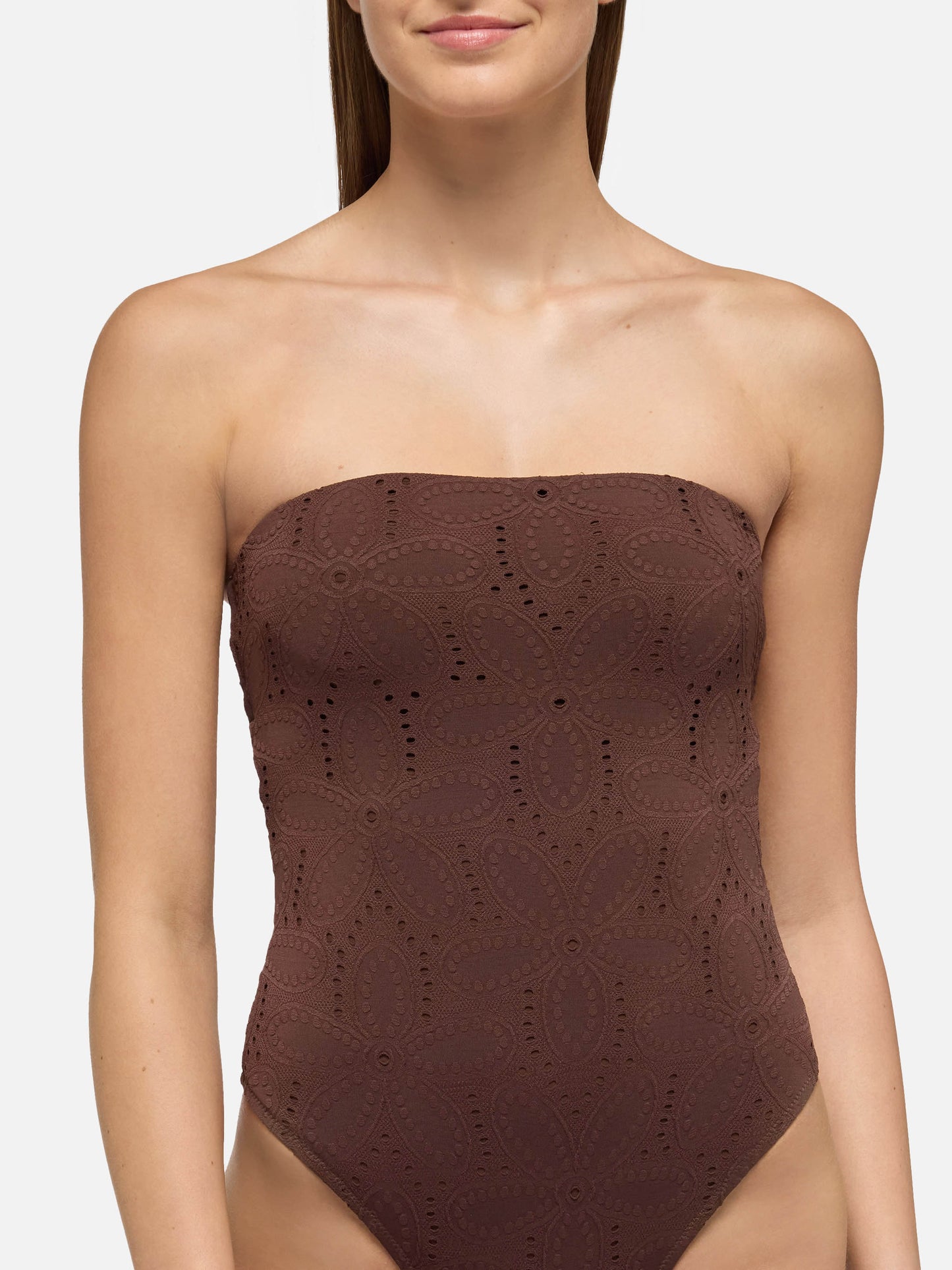 Kayla brown sangallo lace one-piece swimsuit
