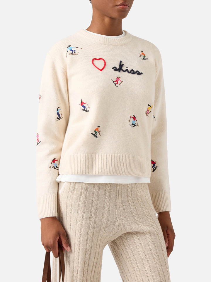 Off white Kyla wool crewneck knit with Skiss embroidery