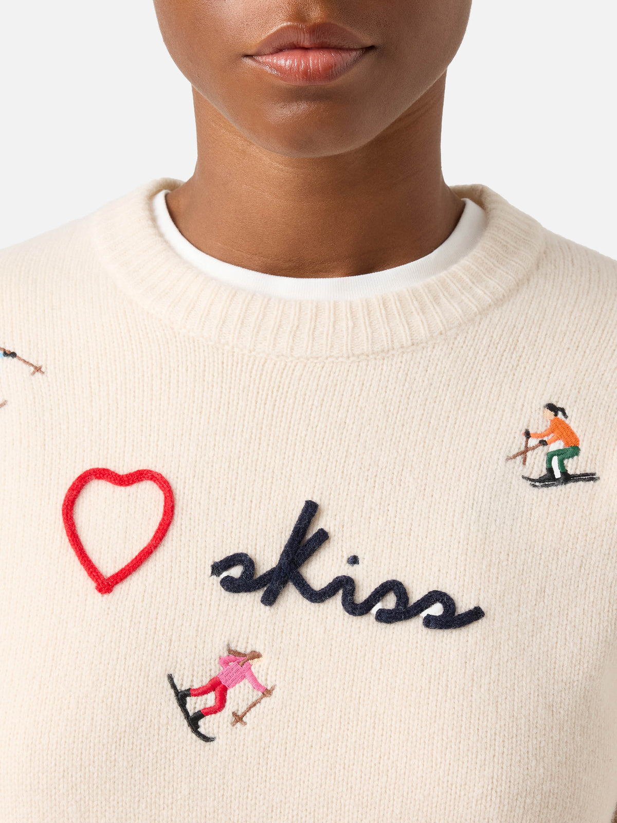 Pull col rond en laine Kyla Off white avec broderie Skiss 