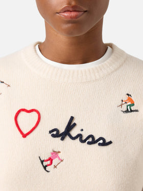 Pull col rond en laine Kyla Off white avec broderie Skiss 