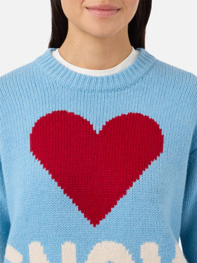 Kyla wool sweater in light blue with Snow jacquard