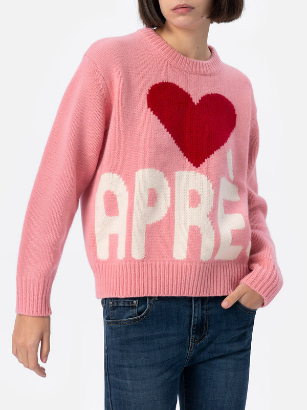 Woman pink fair isle sweater Kyla with Apres Ski print