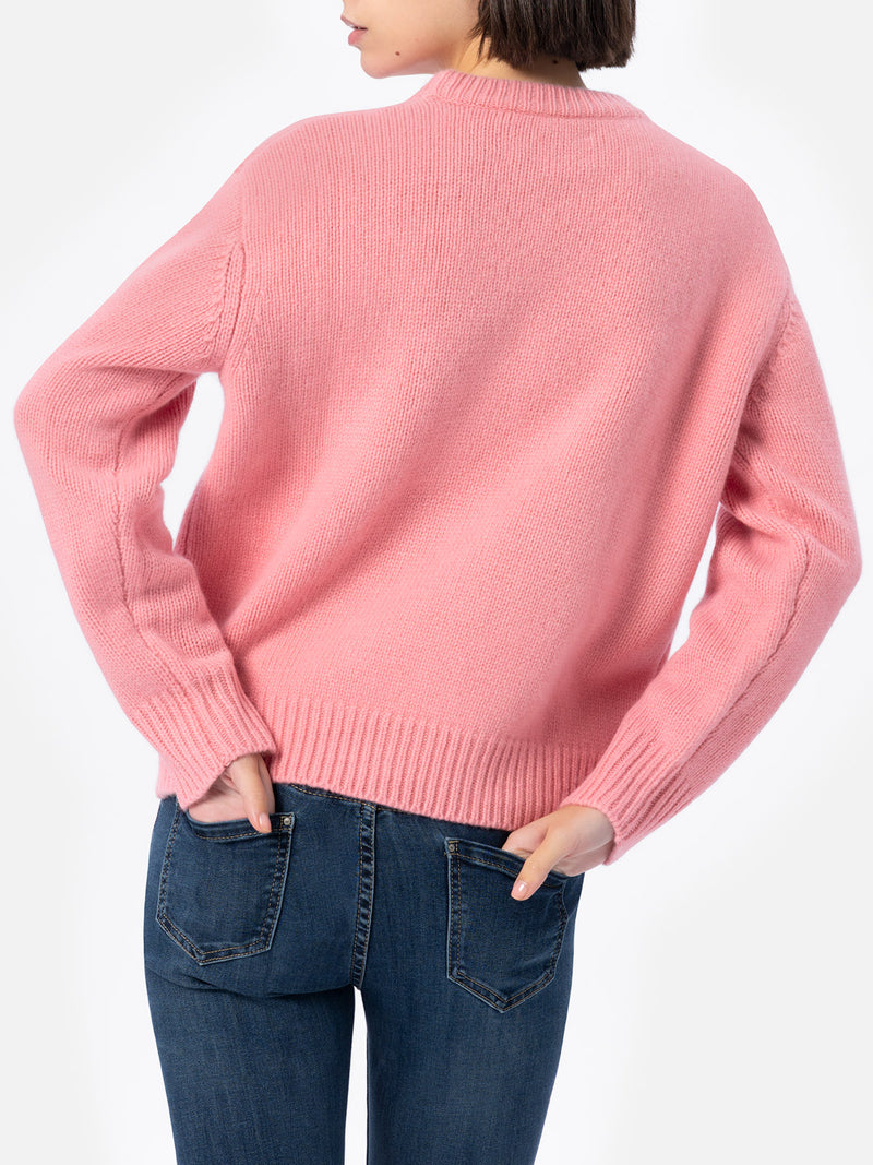 Woman pink fair isle sweater Kyla with Apres Ski print