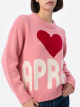 Woman pink fair isle sweater Kyla with Apres Ski print