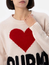 Woman white fair isle sweater Kyla with Courma jacquard