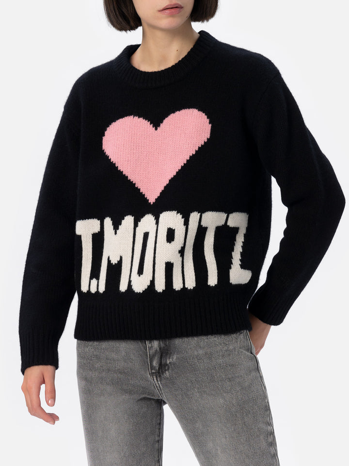 Maglione da donna nero fair isle Kyla con jacquard St. Moritz