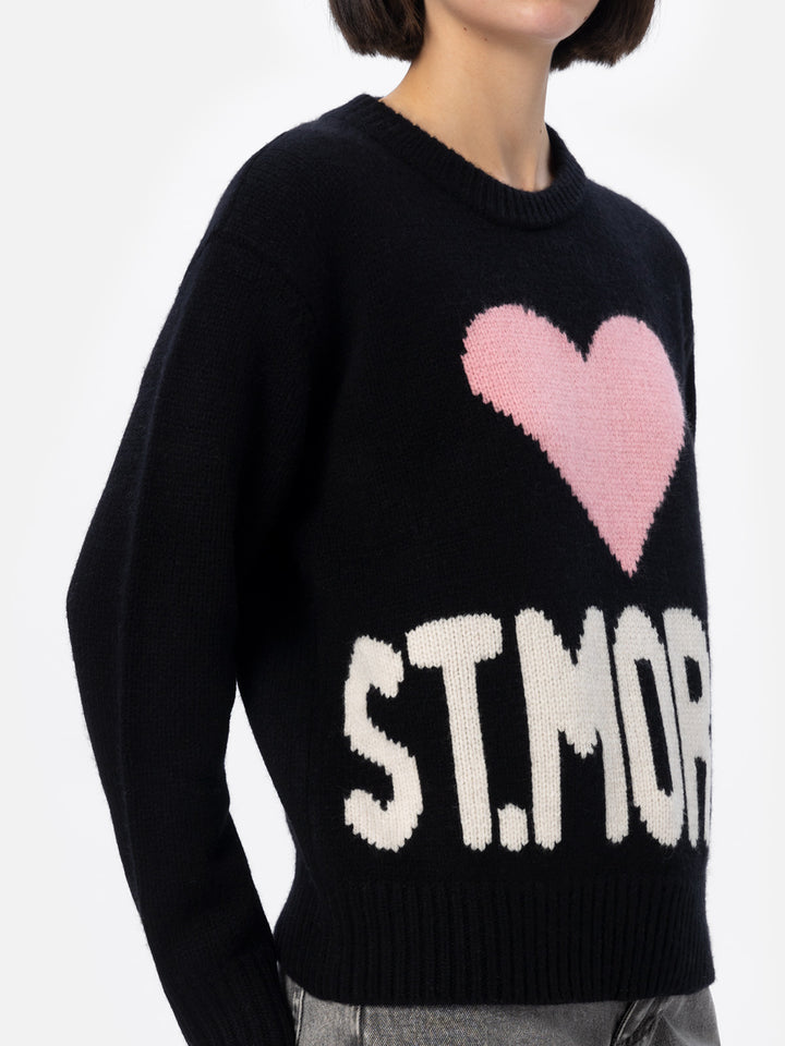 Maglione da donna nero fair isle Kyla con jacquard St. Moritz