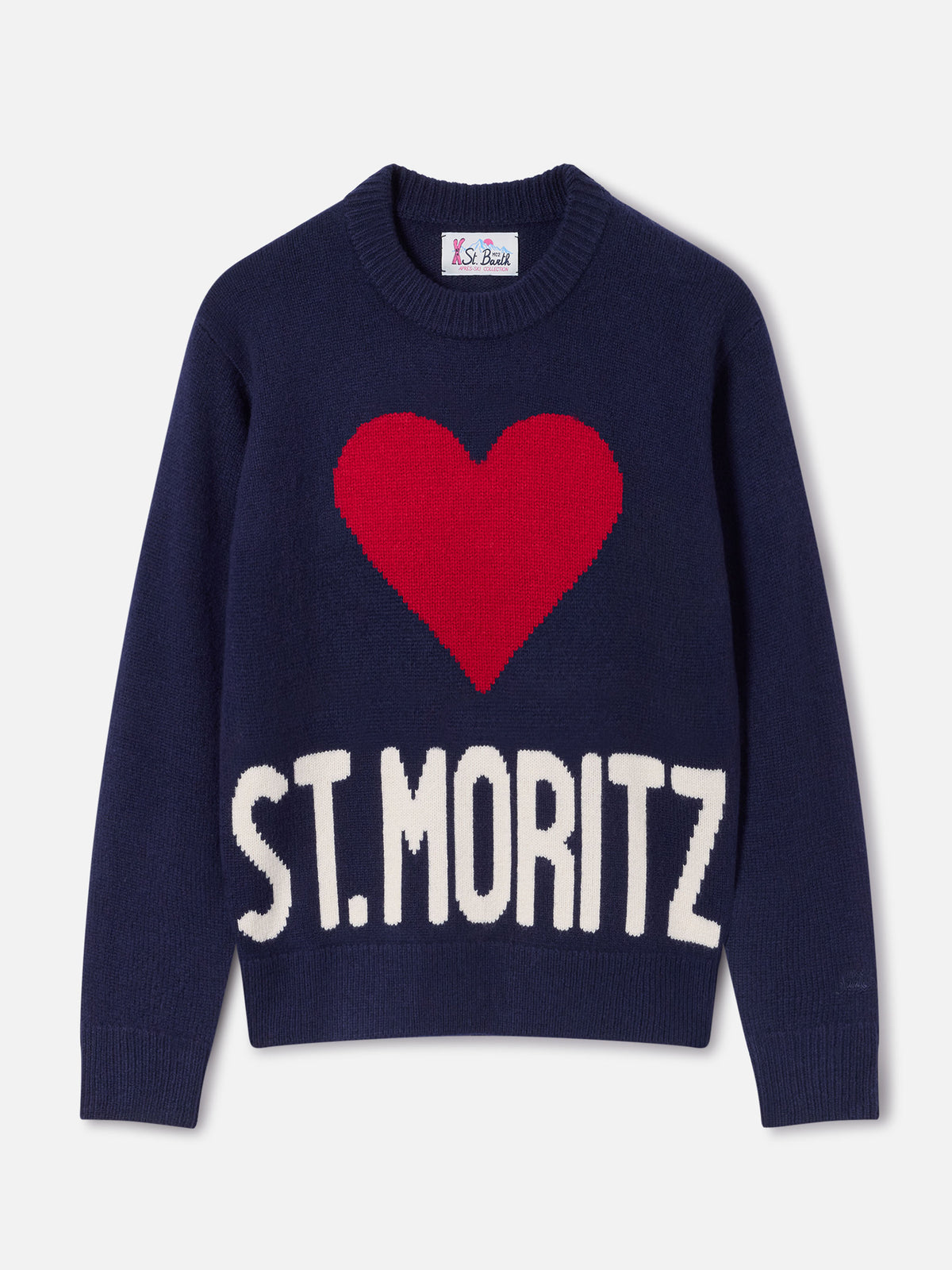 Marineblauer blue Kyla Rundhals-Strickpullover aus Woll- und Kaschmirmischung mit St. Moritz Intarsienmotiv | Special edition 