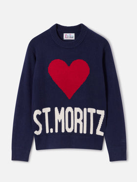 Marineblauer blue Kyla Rundhals-Strickpullover aus Woll- und Kaschmirmischung mit St. Moritz Intarsienmotiv | Special edition 