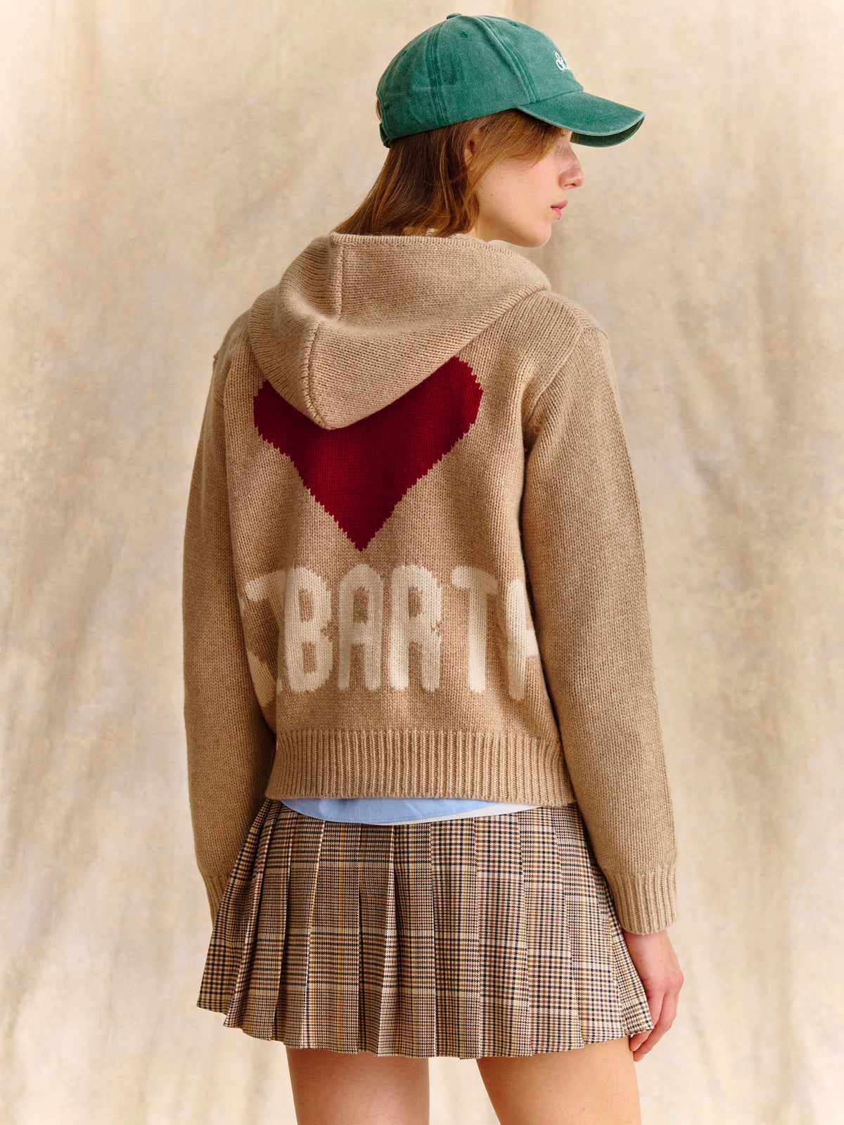 Felpa con cappuccio beige in maglia di lana Kyla con intarsio St. Barth