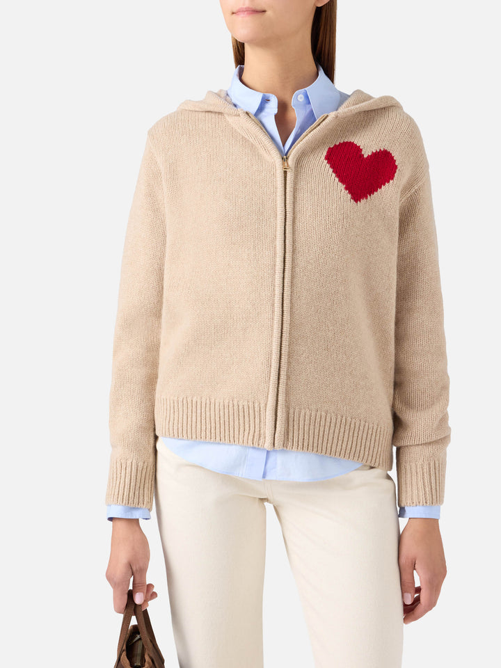 Hoodie en maille de laine Kyla beige avec intarsia St. Barth 