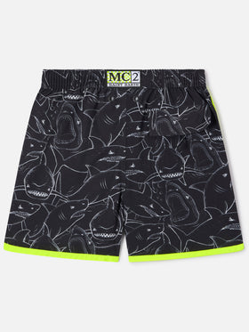 Bañador tipo shorts para niño con estampado de tiburones 