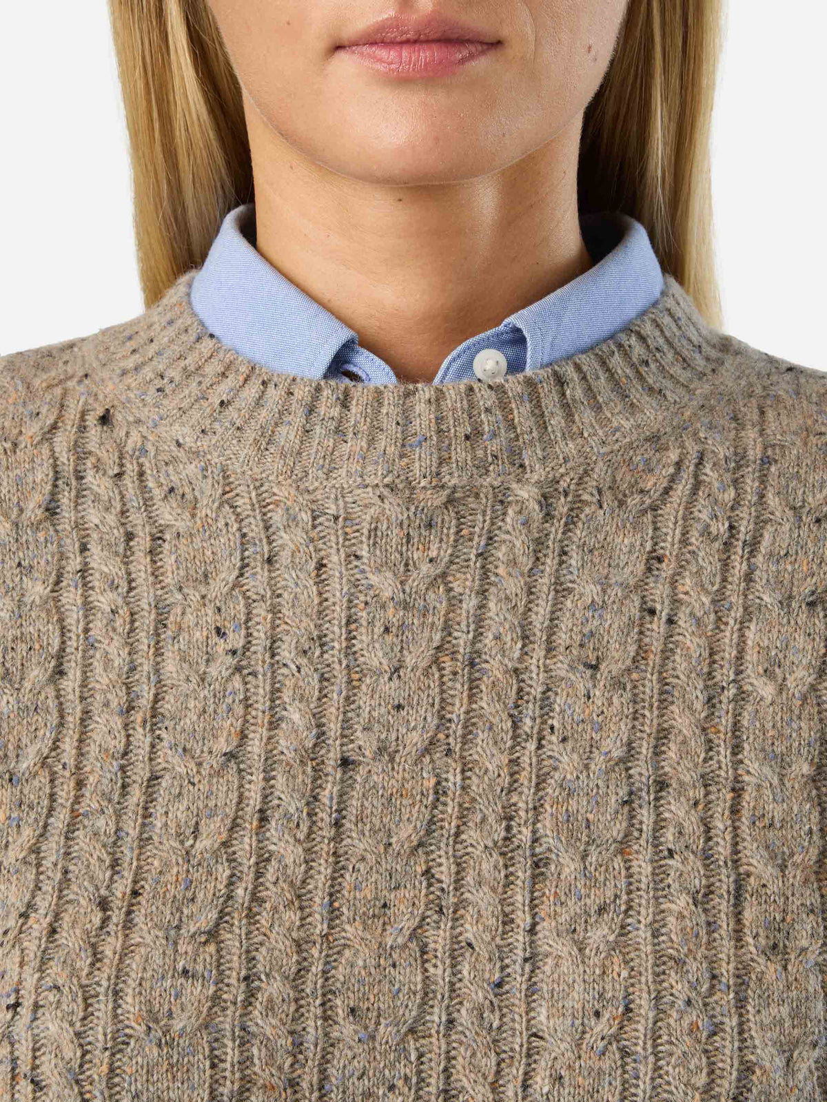 Maglia girocollo Lalia grigio talpa in misto lana Donegal