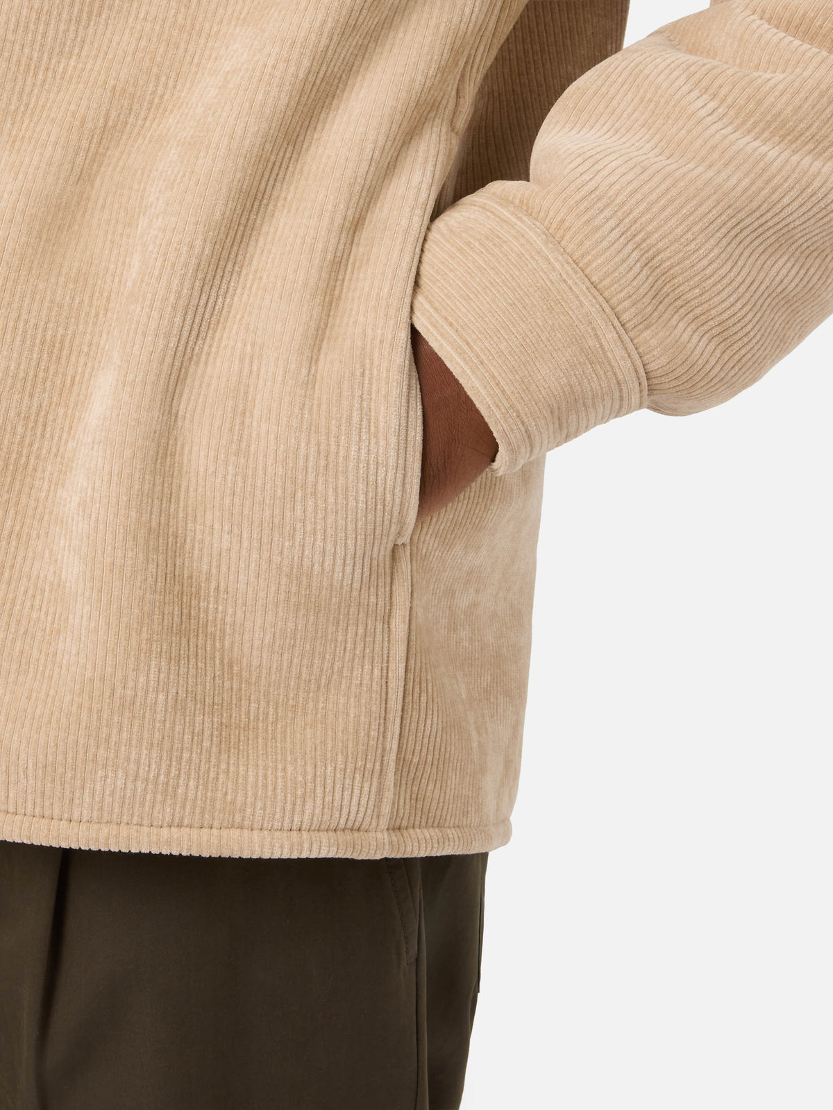 Beige Landeck corduroy overshirt with teddy lining