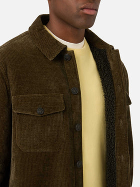 Surchemise en velours côtelé Landeck vert militaire avec doublure teddy 