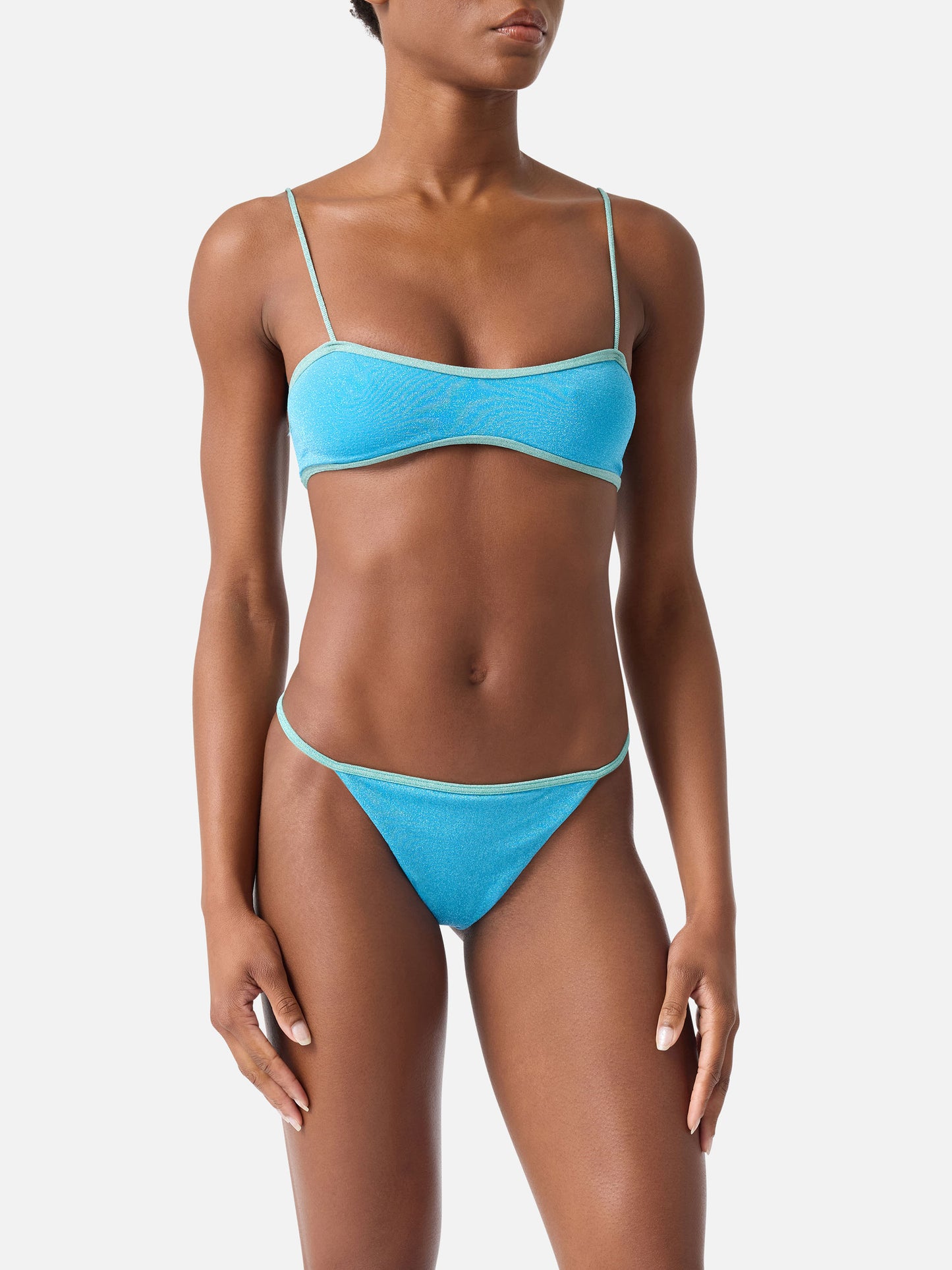 Bikini bralette con escote redondo en lurex Laryn Jodene con ribetes 