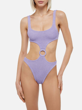 Einteiliger Badeanzug „Laurel Crinkle Lurex“ in Flieder mit Cut-outs