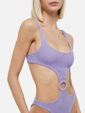 Einteiliger Badeanzug „Laurel Crinkle Lurex“ in Flieder mit Cut-outs