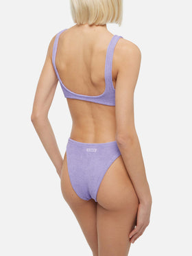 Einteiliger Badeanzug „Laurel Crinkle Lurex“ in Flieder mit Cut-outs