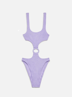 Einteiliger Badeanzug „Laurel Crinkle Lurex“ in Flieder mit Cut-outs
