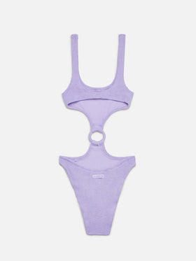Einteiliger Badeanzug „Laurel Crinkle Lurex“ in Flieder mit Cut-outs