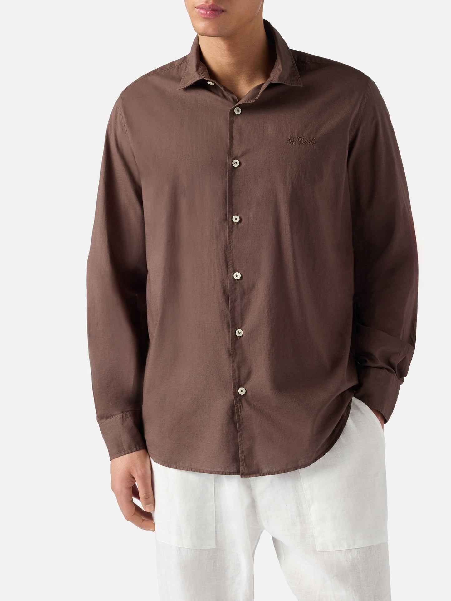 Brown Chemise shirt in pure cotton voile