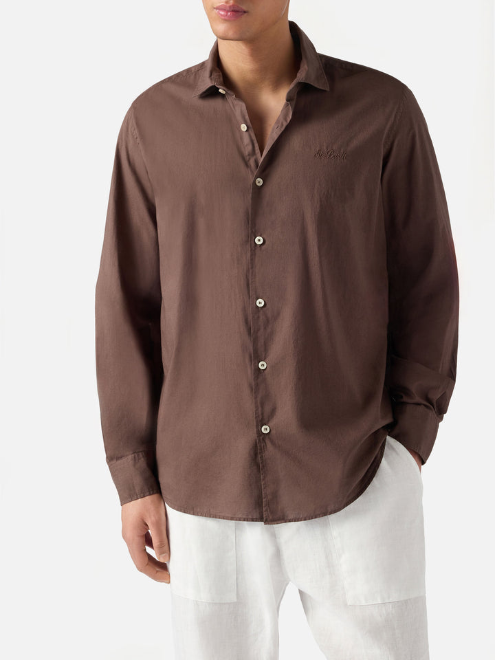 Brown Chemise Ice shirt in pure cotton voile