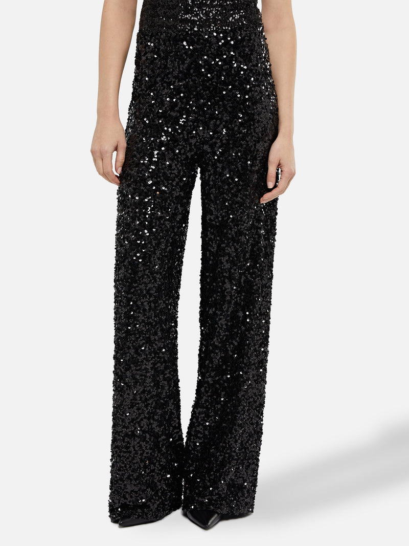 Woman wide-leg trousers Lucette with black sequins