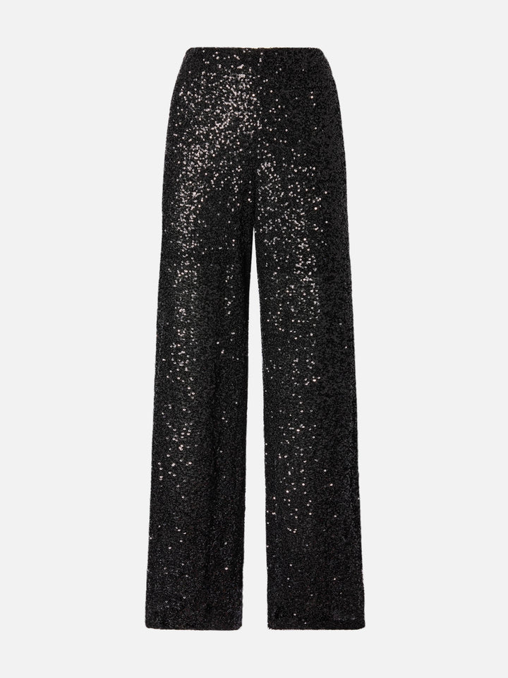 Pantaloni dritti Lucette in tessuto paillettes neri